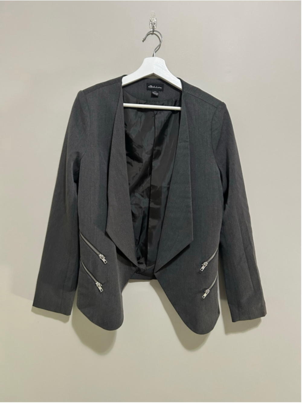 Women's Seductions Grey Zipper Detail Blazer Jacket Size M
